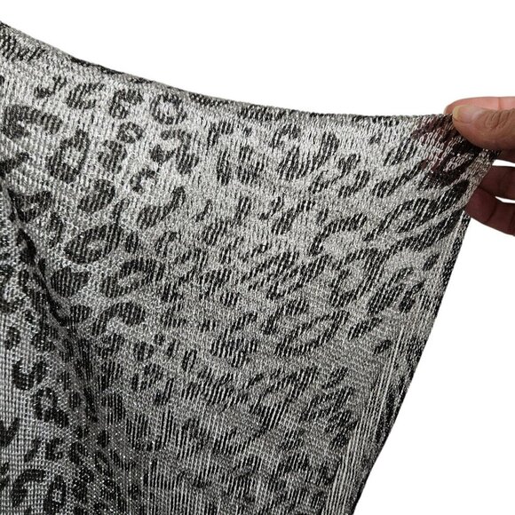 Leopard Print Silver Fringe Shawl Kimono Cover up Mesh Open Front One Size - Picture 7 of 12